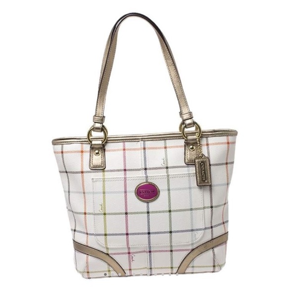 Coach Handbags - Coach White Plaid Heritage Hand Bag